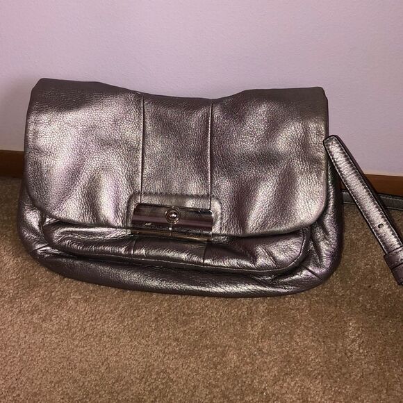 Coach metallic silver purse with double straps - Picture 1 of 14